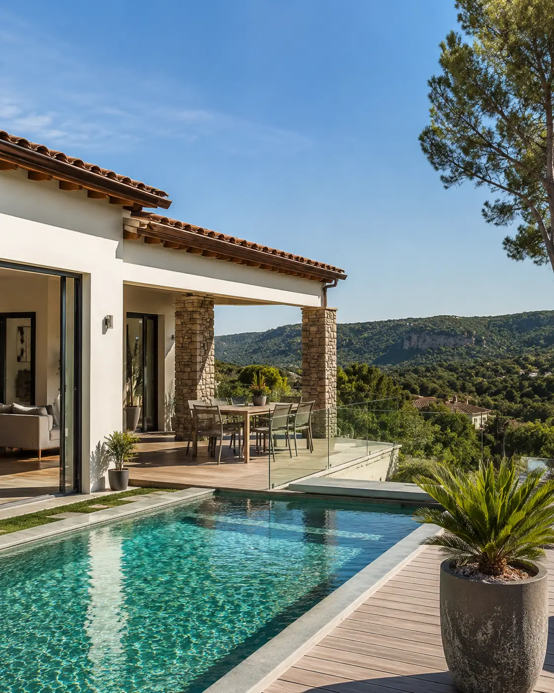 Villa méditerranéenne avec piscine et vue dégagée à Sommières, illustration d’un projet immobilier accompagné par Stéphane Bottero